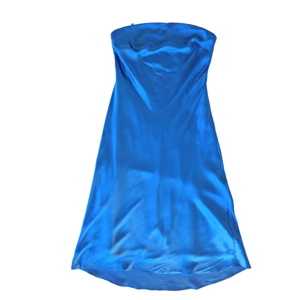 NEW EXPRESS Satin Strapless Midi Maxi Slip Dress Medium Cobalt Blue Minimalist - Picture 8 of 8